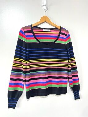 Aldo Martins V-Neck Long Sleeve Top Multi-Colour Stripes Retro Dopamine Dressing